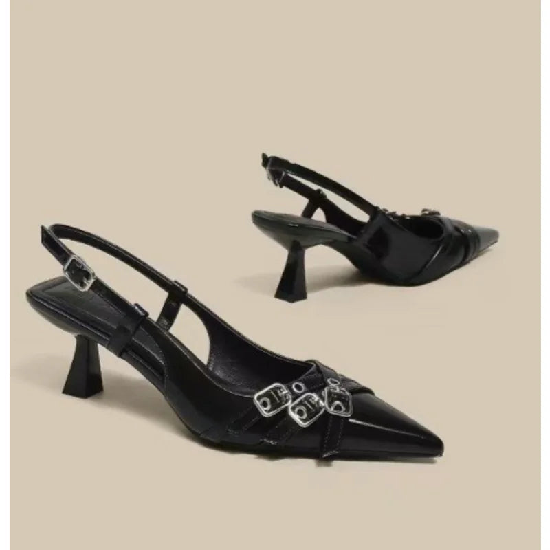 Black Fashionable Pointed Toe Shallow Mouth High-heeled Shoes