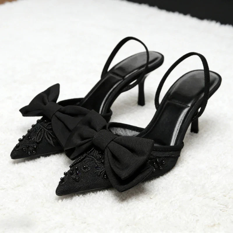 Black Mesh Beaded Decoration Heel