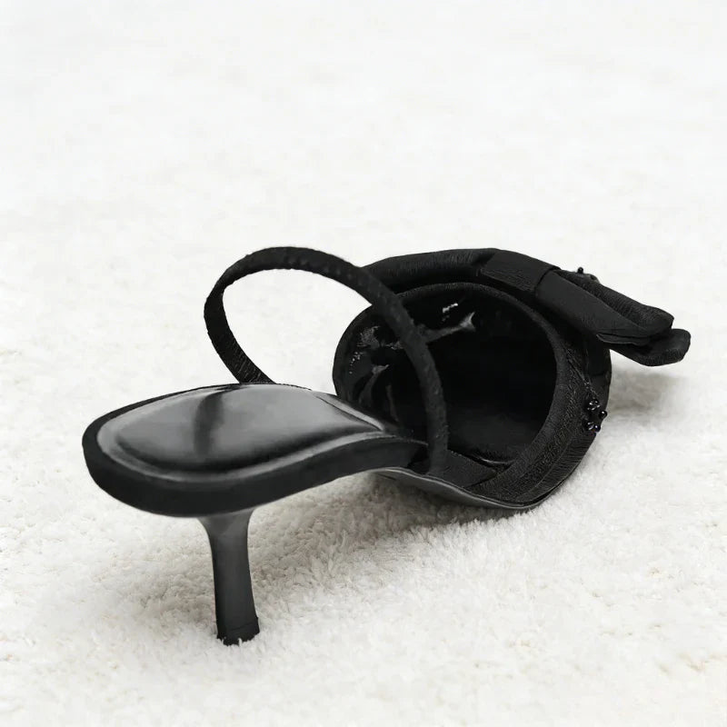 Black Mesh Beaded Decoration Heel