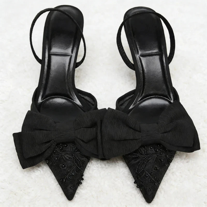 Black Mesh Beaded Decoration Heel