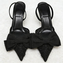 Black Mesh Beaded Decoration Heel