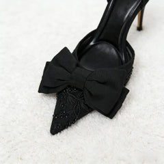 Black Mesh Beaded Decoration Heel
