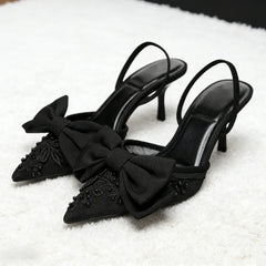 Black Mesh Beaded Decoration Heel