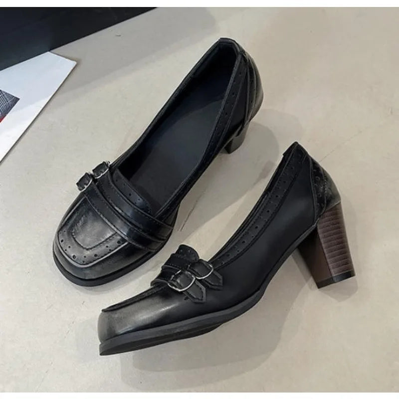 Black Vintage Thick Heel