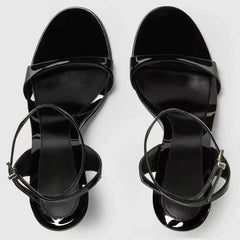 Black Round Toe Ankle Buckle High Heel