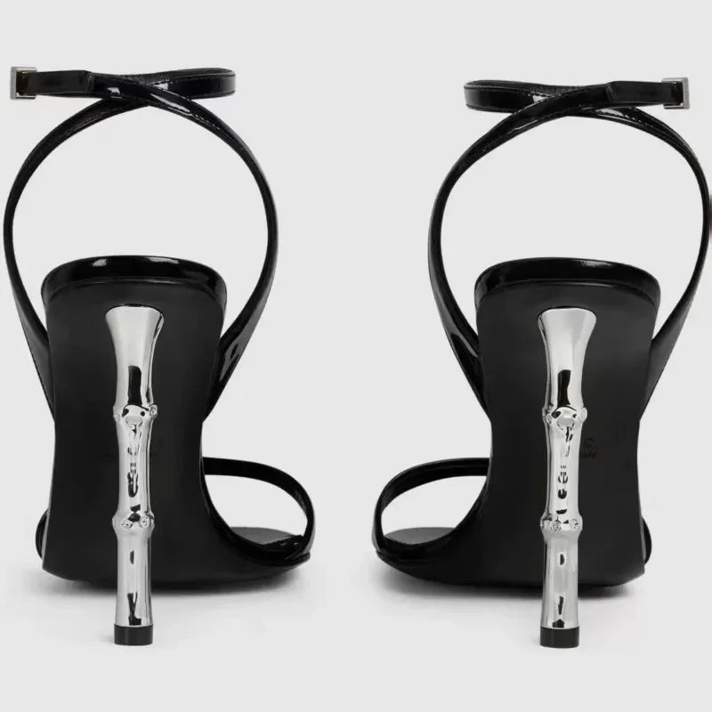 Black Round Toe Ankle Buckle High Heel