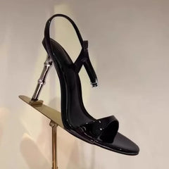 Black Round Toe Ankle Buckle High Heel