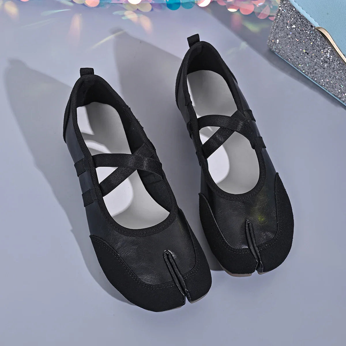 Black Silver Red Ballet Flats Trainers Split Toe Ballerina Tabi Walking Sneakers Mary Jane Shoes