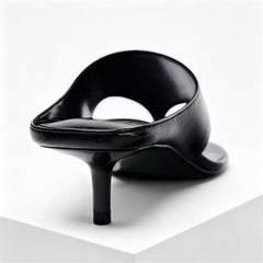 Black Soft Leather Flip-flops Square Toe Thin High Heel
