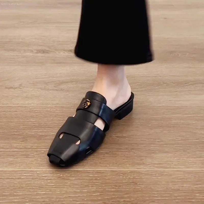 Black Soft Leather PU Chunky Heel