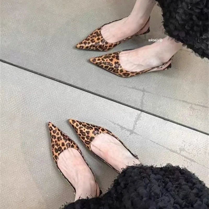 Black Sandals Pointed Toe Elegant Low-heel Shoes