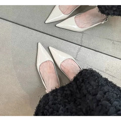 Black Sandals Pointed Toe Elegant Low-heel Shoes