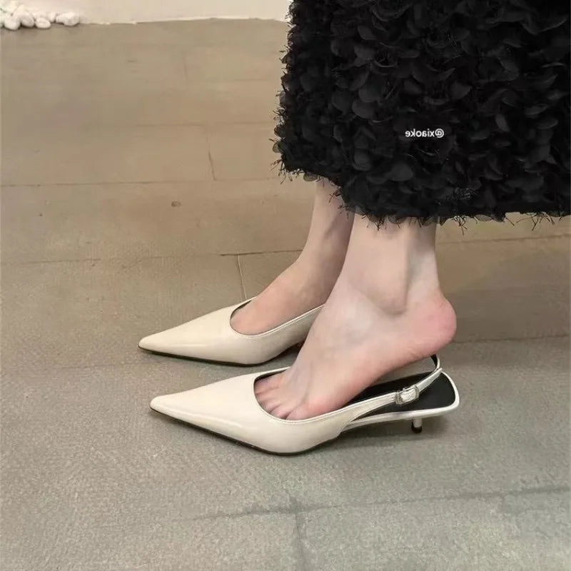 Black Sandals Pointed Toe Elegant Low-heel Shoes