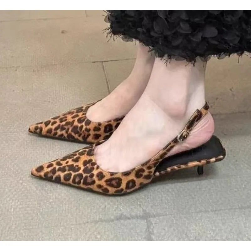 Black Sandals Pointed Toe Elegant Low-heel Shoes