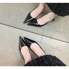 Black Sandals Pointed Toe Elegant Low-heel Shoes