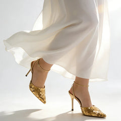 Bling Sequins Decoration Pumps Pointy Toe Ankle Strap High Heel