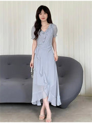 Vintage Evening Party Short Sleeve Robe Vestido Prom Dress