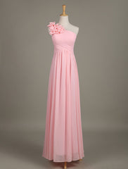 Blush Chiffon One Shoulder Ruffled Zipper A Line Long Wedding Party Bridesmaid Dress