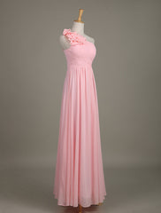 Blush Chiffon One Shoulder Ruffled Zipper A Line Long Wedding Party Bridesmaid Dress