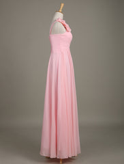 Blush Chiffon One Shoulder Ruffled Zipper A Line Long Wedding Party Bridesmaid Dress