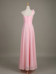 Blush Chiffon One Shoulder Ruffled Zipper A Line Long Wedding Party Bridesmaid Dress