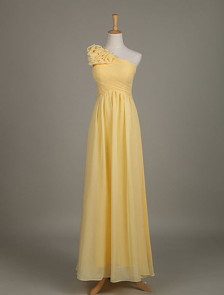 Blush Chiffon One Shoulder Ruffled Zipper A Line Long Wedding Party Bridesmaid Dress