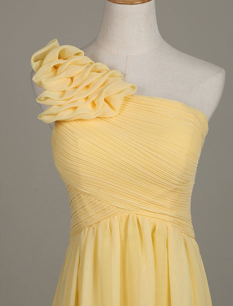 Blush Chiffon One Shoulder Ruffled Zipper A Line Long Wedding Party Bridesmaid Dress