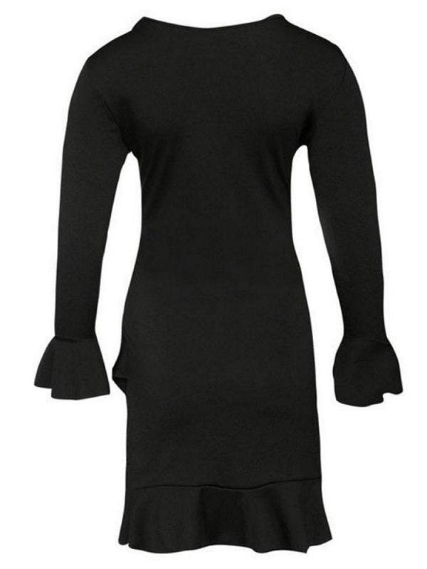 Bodycon Dress Flared Sleeve Ruffles Mini Dress
