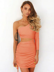 Bodycon Dress Long Sleeve Cut Out Drawstring Shaping Mini Dress