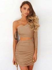 Bodycon Dress Long Sleeve Cut Out Drawstring Shaping Mini Dress