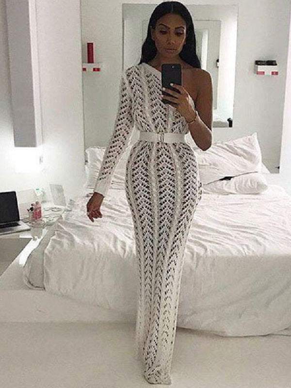 Bodycon Dress Knitted Dress One Shoulder Crochet Split