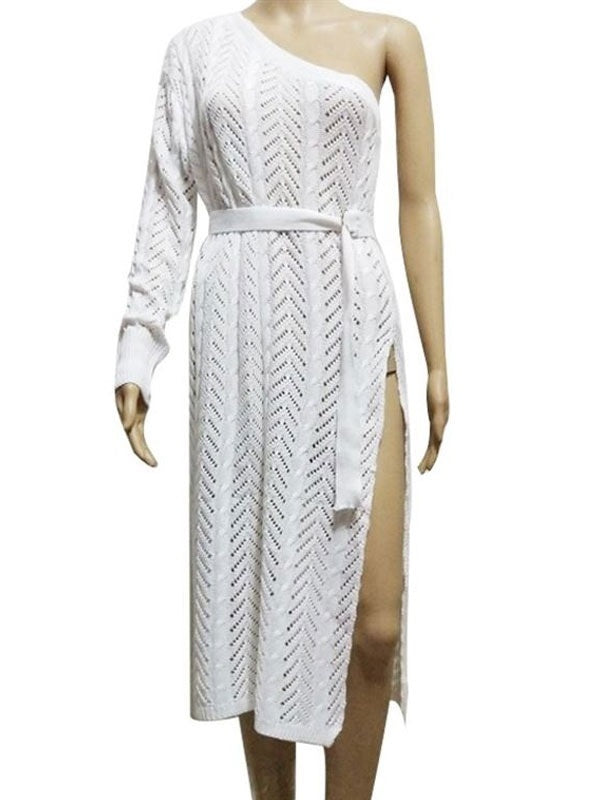 Bodycon Dress Knitted Dress One Shoulder Crochet Split