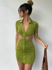 Bodycon Dresses Buttons Casual Irregular Midi Sheath Dress