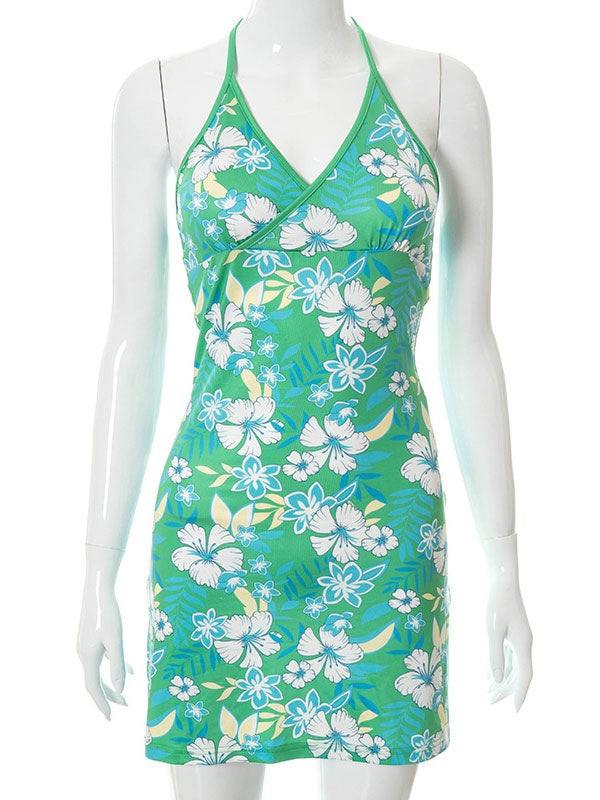 Bodycon Dresses Floral Print Pleated Stretch Sheath Dress