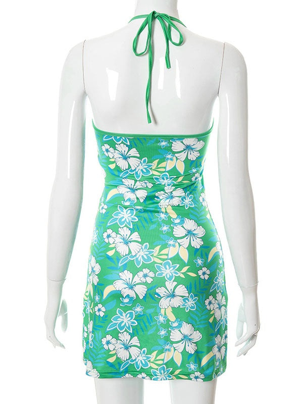 Bodycon Dresses Floral Print Pleated Stretch Sheath Dress