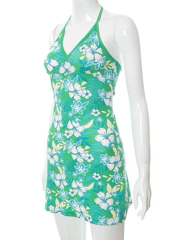 Bodycon Dresses Floral Print Pleated Stretch Sheath Dress