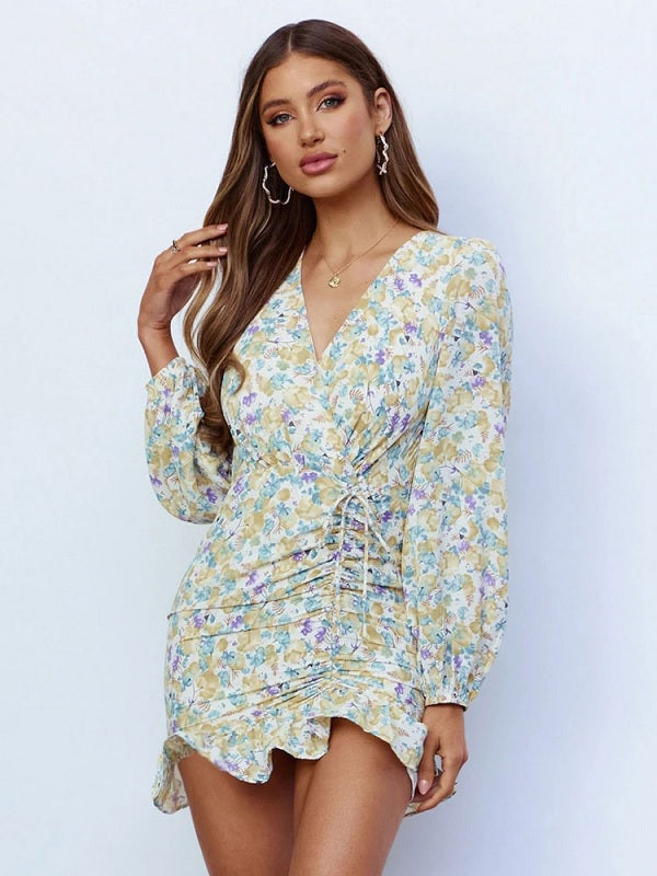 Bodycon Dresses Floral Printed Casual Long Sleeves Pencil Dress