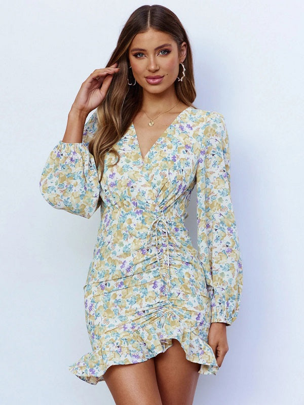 Bodycon Dresses Floral Printed Casual Long Sleeves Pencil Dress