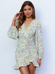 Bodycon Dresses Floral Printed Casual Long Sleeves Pencil Dress