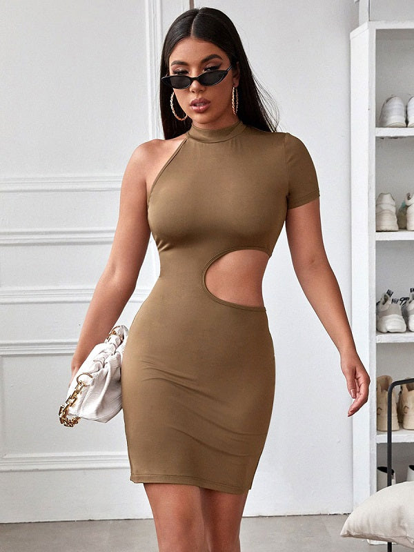 Bodycon Dresses Jewel Neck Asymmetrical Casual Pencil Dress