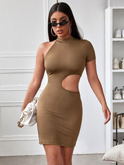 Bodycon Dresses Jewel Neck Asymmetrical Casual Pencil Dress