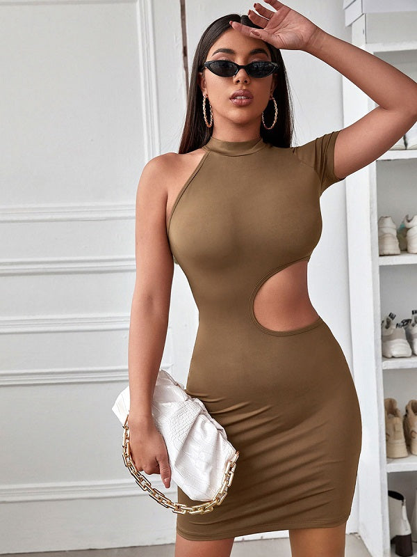 Bodycon Dresses Jewel Neck Asymmetrical Casual Pencil Dress
