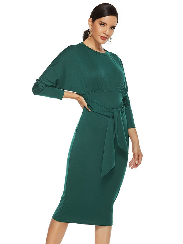 Bodycon Dresses Jewel Neck Knotted Midi Dress Sheath Dress