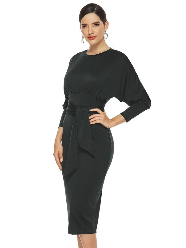 Bodycon Dresses Jewel Neck Knotted Midi Dress Sheath Dress