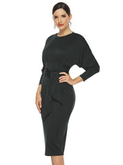 Bodycon Dresses Jewel Neck Knotted Midi Dress Sheath Dress