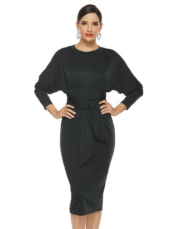 Bodycon Dresses Jewel Neck Knotted Midi Dress Sheath Dress