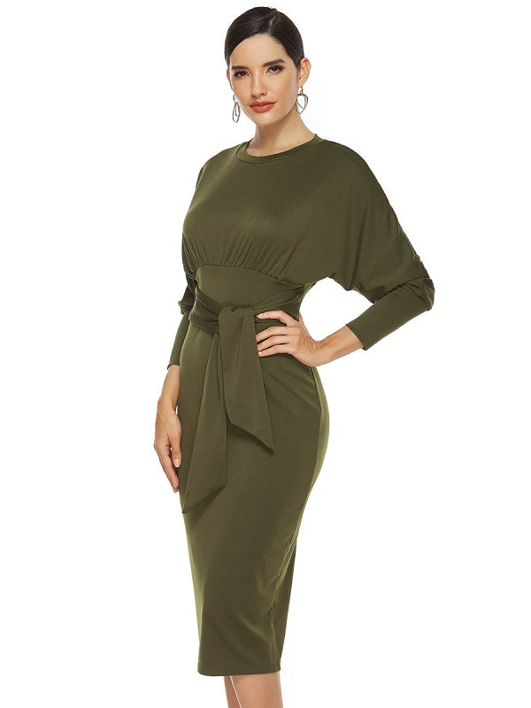 Bodycon Dresses Jewel Neck Knotted Midi Dress Sheath Dress