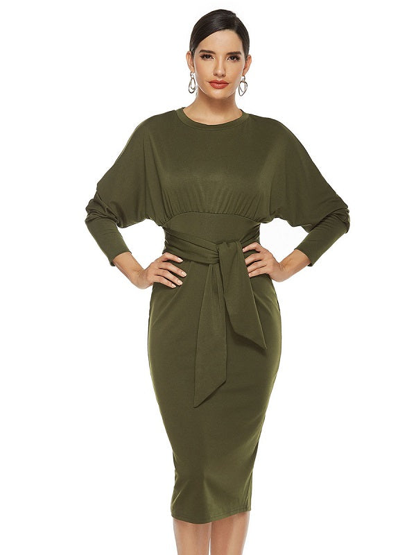 Bodycon Dresses Jewel Neck Knotted Midi Dress Sheath Dress