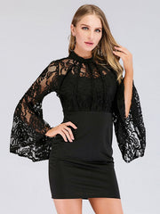 Bodycon Dresses High Collar Sleeves Midi Dress