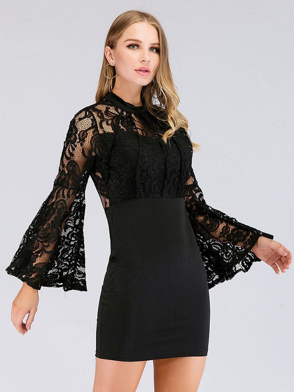 Bodycon Dresses High Collar Sleeves Midi Dress